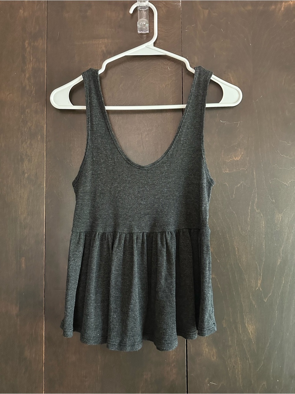 UO Truly Madly Deeply Charcoal Ribbed Peplum Tank